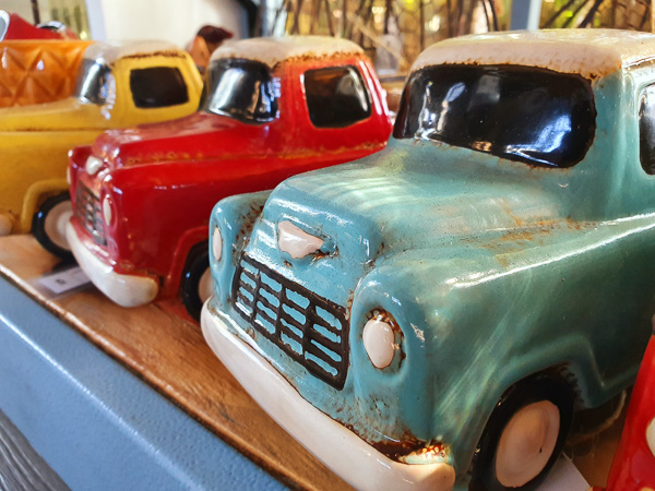 Colourful ceramic car ornaments 