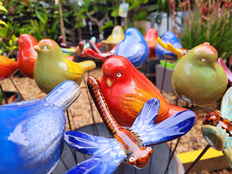 Ceramic decorative birds of varying colours